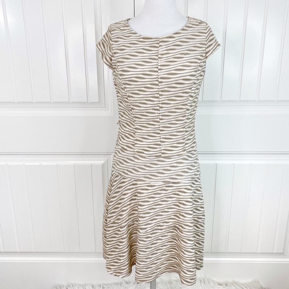 Sharagano Textured Knit Neutral Midi Flare Dress 6